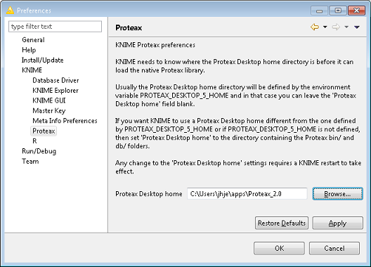 [Image: Proteax KNIME preferences.]